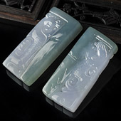 冰种晴水紫罗兰缅甸翡翠A货龙凤牌挂件（一对）