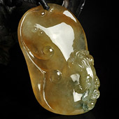 冰种褐黄翡略飘花缅甸翡翠A货貔貅如意挂件