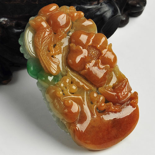 糯冰种三彩缅甸翡翠A货花开富贵挂件