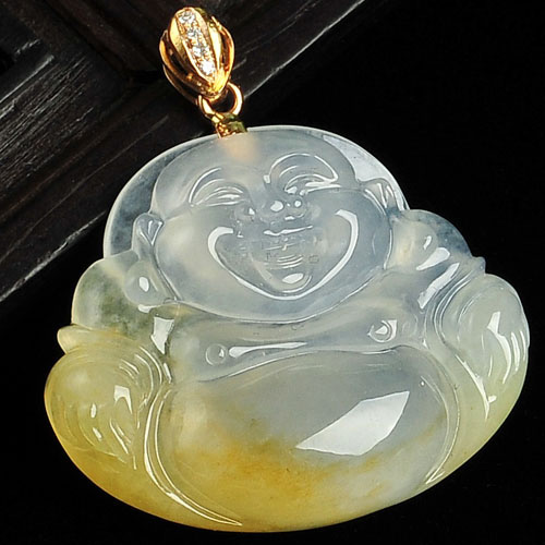 冰种黄翡缅甸翡翠A货玉佛挂件