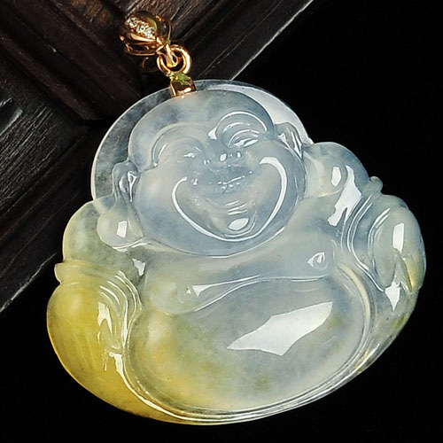冰种黄翡缅甸翡翠A货玉佛挂件