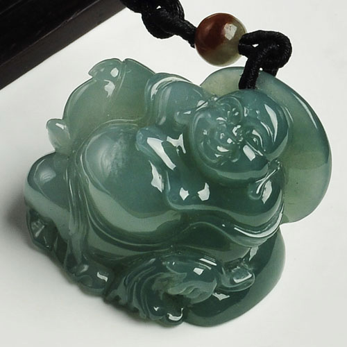 糯冰种晴水缅甸翡翠A货卧佛挂件