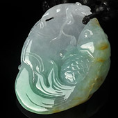 糯冰种三彩缅甸翡翠A货年年有余挂件