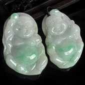 糯冰种飘翠缅甸翡翠A货玉佛挂件（一对）