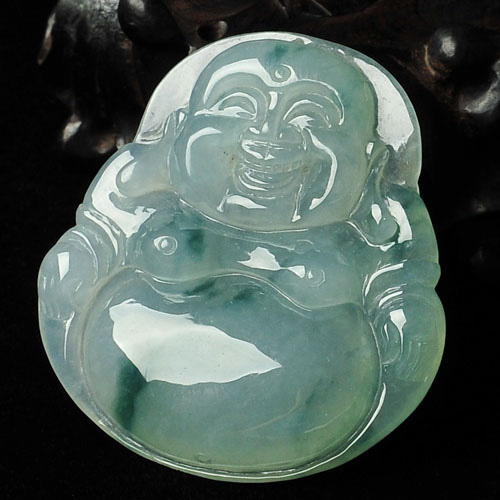 冰种飘花缅甸翡翠A货玉佛挂件