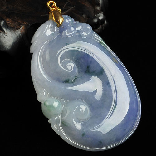 (超值推荐)糯冰种紫罗兰飘花缅甸翡翠A货如意寿挂件