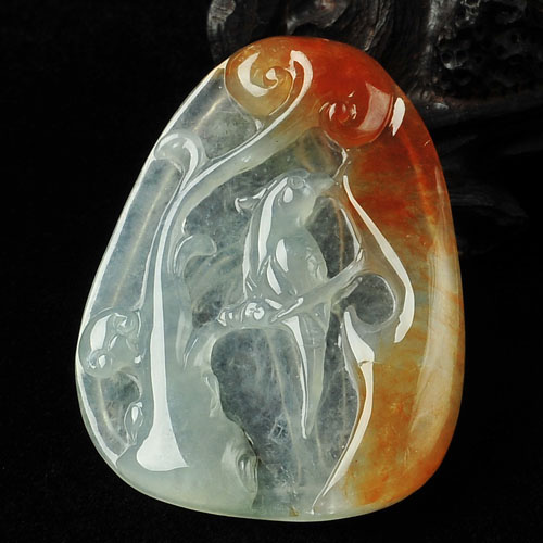 冰种晴水红黄翡缅甸翡翠A货如意鸟挂件