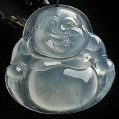 冰玻种略飘花缅甸翡翠A货玉佛挂件