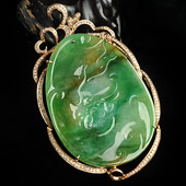 糯冰种黄加绿缅甸翡翠A货镶玫瑰金凤来仪胸坠（真钻）