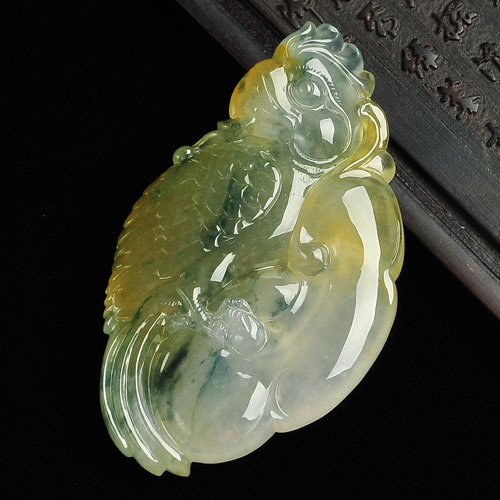 冰种黄翡飘花缅甸翡翠A货英明神武挂件