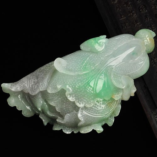 糯冰种春带彩缅甸翡翠A货白菜手玩件