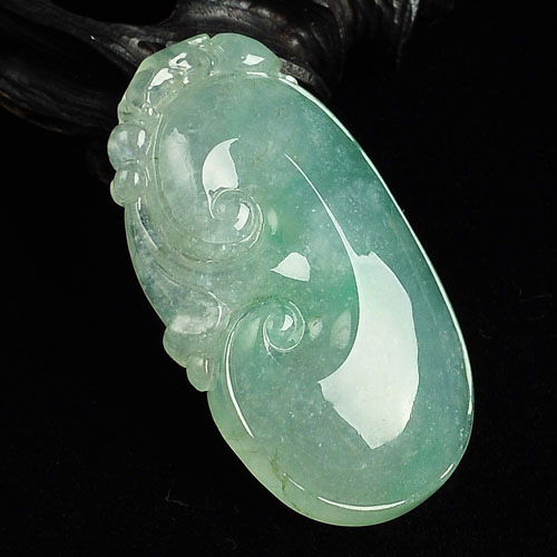 冰种飘花缅甸翡翠A货如意挂件