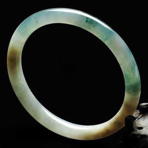 糯冰种飘花缅甸翡翠A货圆条手镯（56.9mm）