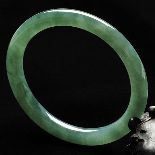 糯冰种蓝水缅甸翡翠A货圆条手镯（54.7mm）