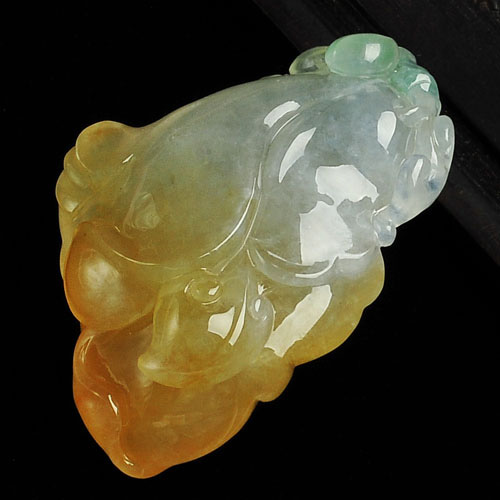冰种黄翡飘花缅甸翡翠A货玉兰花挂件