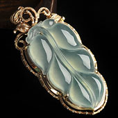 冰玻种晴水缅甸翡翠A货镶玫瑰金金枝玉叶胸坠