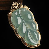冰种晴水缅甸翡翠A货镶玫瑰金金枝玉叶胸坠