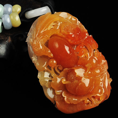 冰种红黄翡缅甸翡翠A货花开富贵挂件