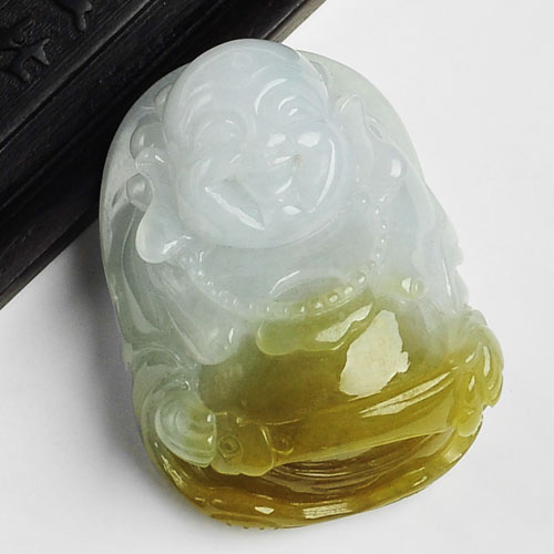 糯冰种褐黄翡晴水缅甸翡翠A货玉佛挂件