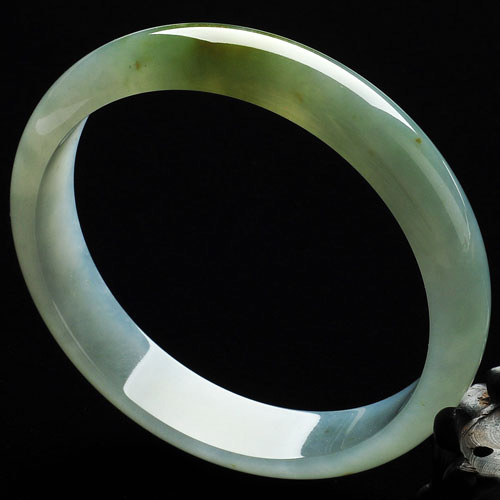 冰种晴水略飘黄翡缅甸翡翠A货手镯（62.4mm）