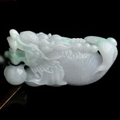 糯冰种晴水略飘翠缅甸翡翠A货龙头鱼手玩件