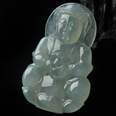 冰种晴水缅甸翡翠A货观音挂件