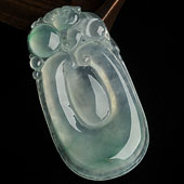 冰玻种略飘翠缅甸翡翠A货欢喜如意挂件