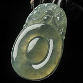 冰种黄翡缅甸翡翠A货双龙如意挂件