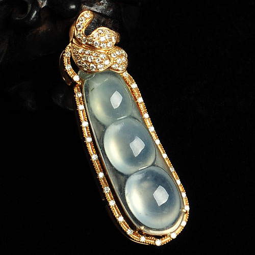 冰玻种晴水缅甸翡翠A货镶玫瑰金四季豆胸坠（真钻）