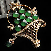 冰种蓝绿缅甸翡翠A货镶玫瑰金花篮胸坠（真钻）