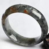 冰种（乌鸡种）水墨色飘红黄翡缅甸翡翠A货雕花手镯（56mm）