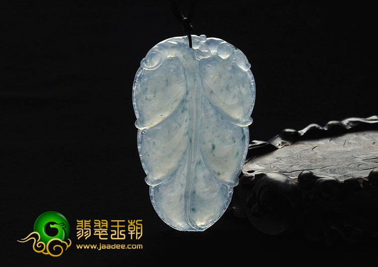冰种飘花缅甸翡翠A货叶子挂件