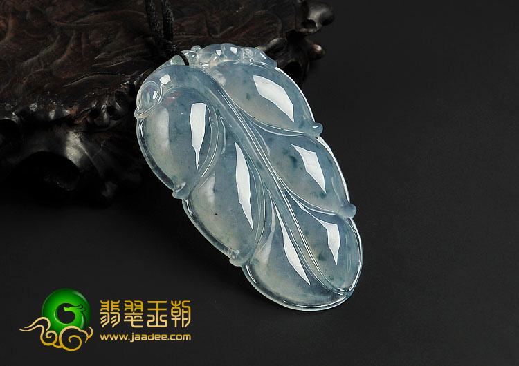 冰种飘花缅甸翡翠A货叶子挂件