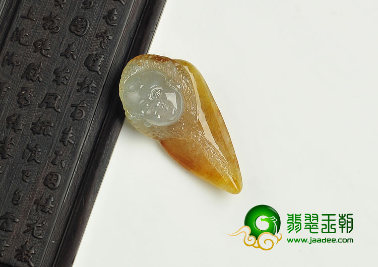 冰种褐黄翡缅甸翡翠A货童子挂件