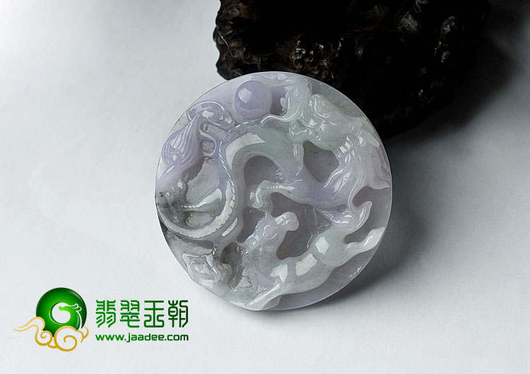 糯冰种淡紫罗兰缅甸翡翠A货龙马精神挂件