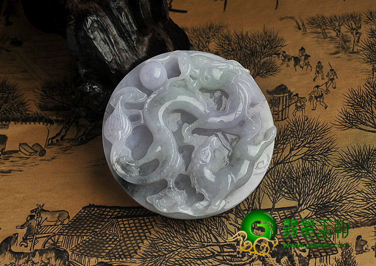 糯冰种淡紫罗兰缅甸翡翠A货龙马精神挂件