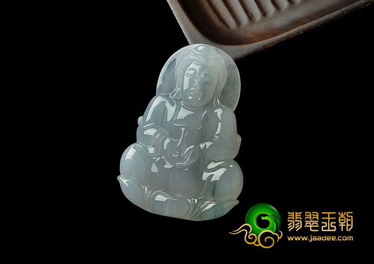 冰种略飘花缅甸翡翠A货观音挂件