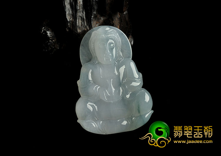 冰种略飘花缅甸翡翠A货观音挂件