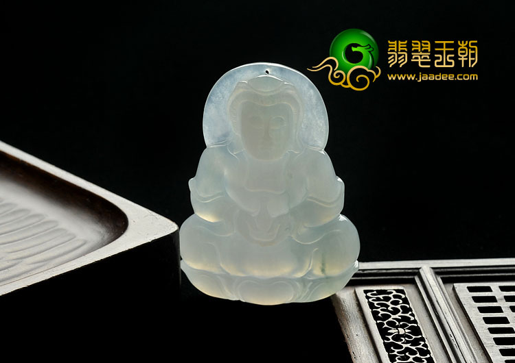 冰种略飘花缅甸翡翠A货观音挂件
