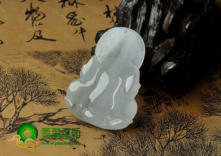 冰种略飘花缅甸翡翠A货观音挂件