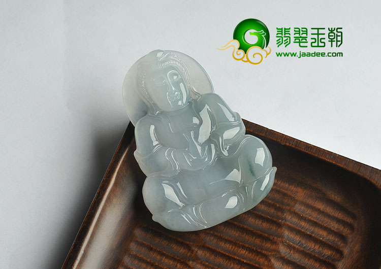 冰种略飘花缅甸翡翠A货观音挂件