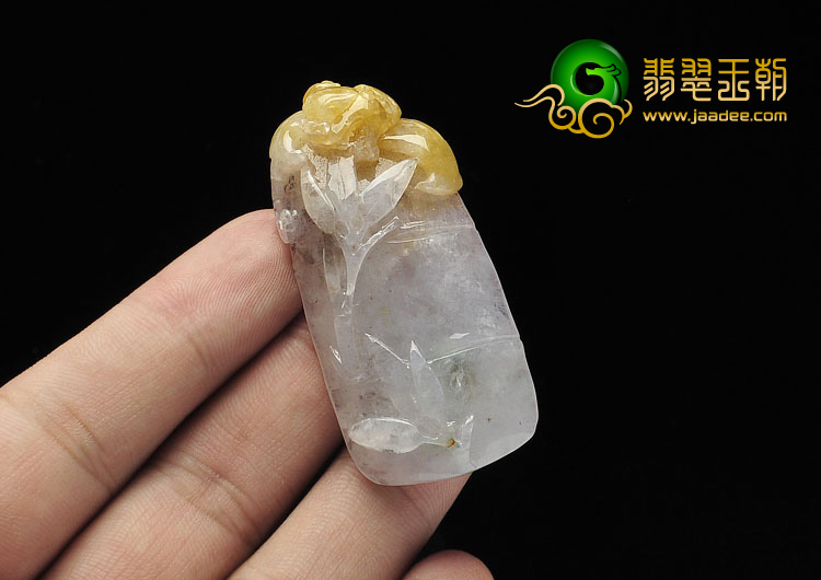 糯冰种淡紫罗兰黄翡缅甸翡翠A货节节高挂件