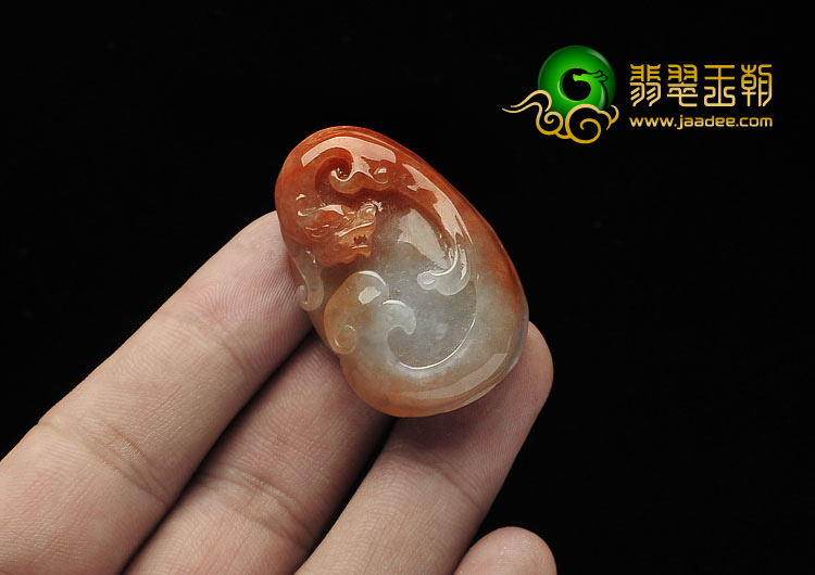 糯冰种褐翡缅甸翡翠A货龙牌挂件