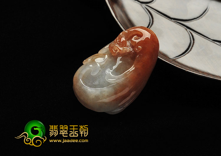 糯冰种褐翡缅甸翡翠A货龙牌挂件