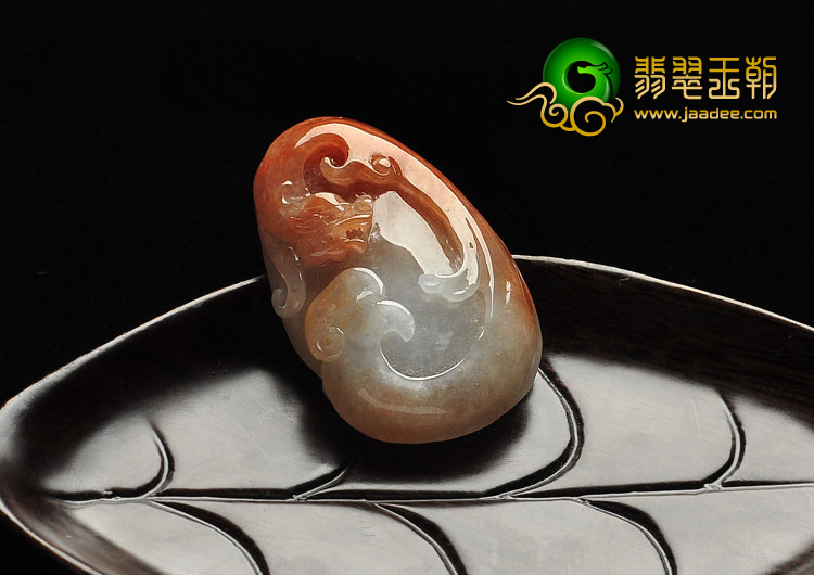 糯冰种褐翡缅甸翡翠A货龙牌挂件