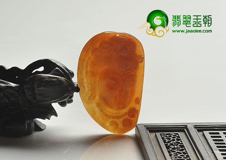 糯冰种红黄翡缅甸翡翠A货观音头挂件