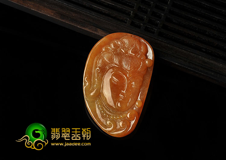 糯冰种红黄翡缅甸翡翠A货观音头挂件
