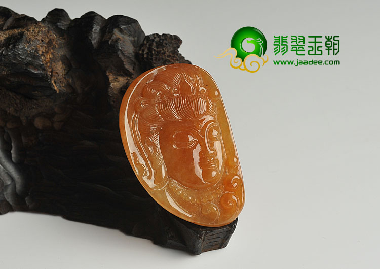 糯冰种红黄翡缅甸翡翠A货观音头挂件