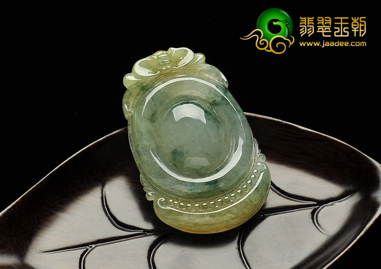 冰种褐黄翡飘花缅甸翡翠A货福在眼前挂件