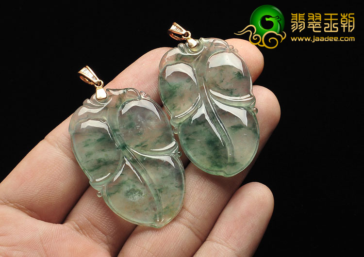 冰玻种飘花缅甸翡翠A货叶子挂件（单价）